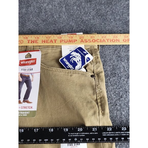 Wrangler Five Star Slim Straight Khaki Pants Men Sz 42X30 Free Stretch Workwear - Picture 8 of 12